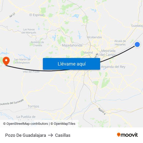 Pozo De Guadalajara to Casillas map