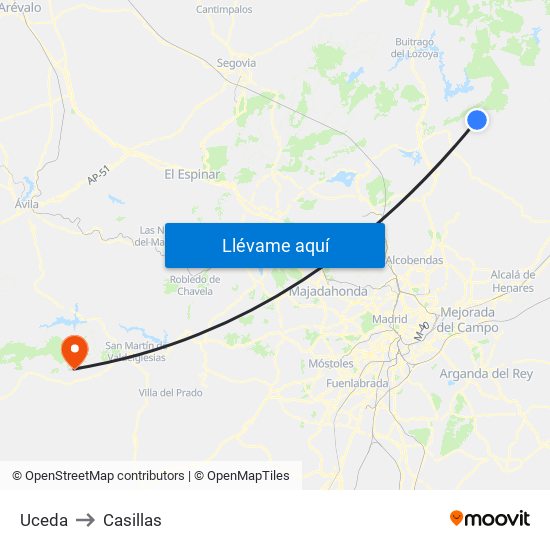 Uceda to Casillas map