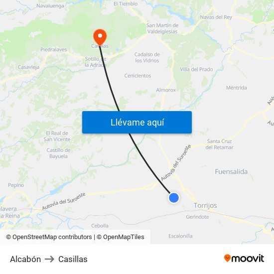 Alcabón to Casillas map