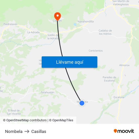 Nombela to Casillas map