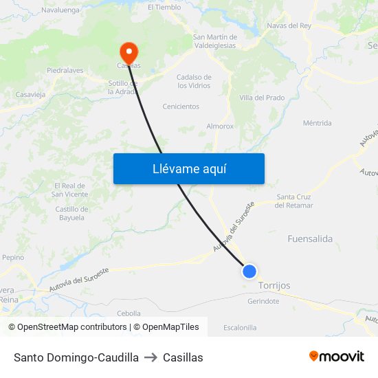 Santo Domingo-Caudilla to Casillas map