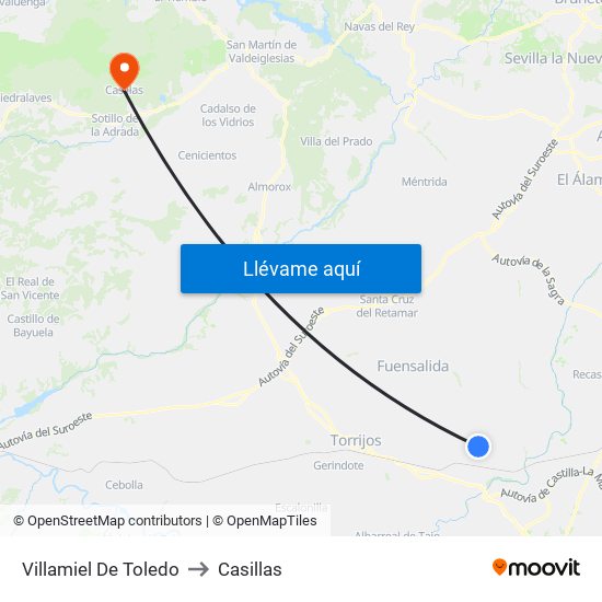 Villamiel De Toledo to Casillas map