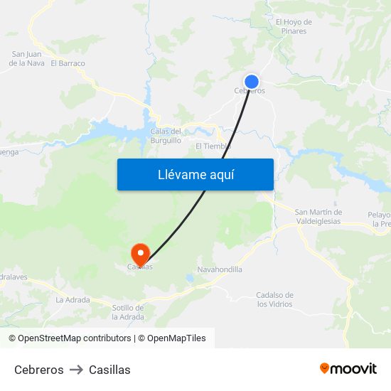 Cebreros to Casillas map