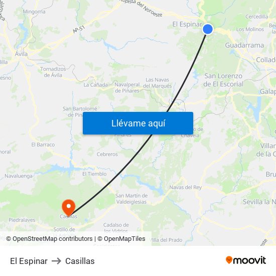 El Espinar to Casillas map