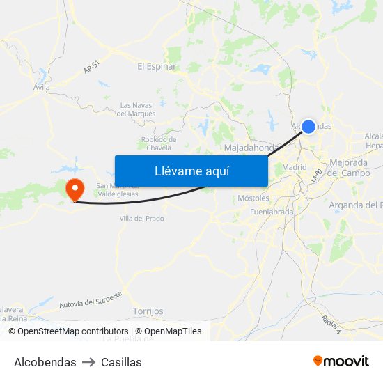 Alcobendas to Casillas map