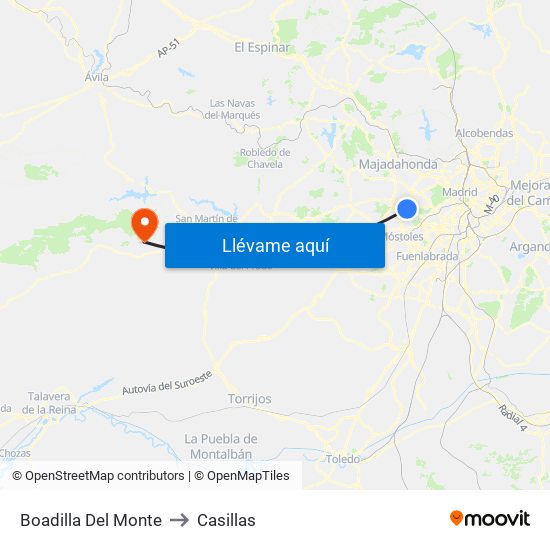 Boadilla Del Monte to Casillas map