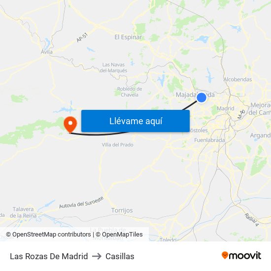 Las Rozas De Madrid to Casillas map