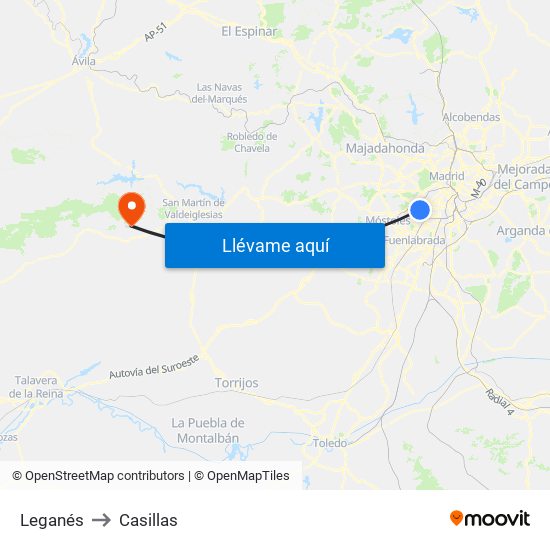 Leganés to Casillas map