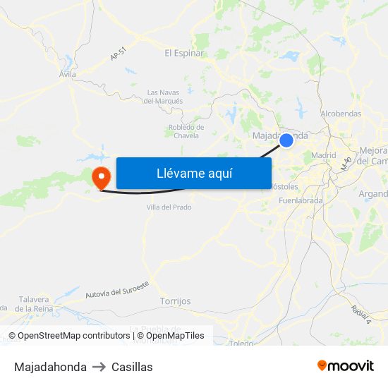 Majadahonda to Casillas map