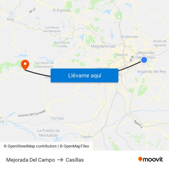 Mejorada Del Campo to Casillas map