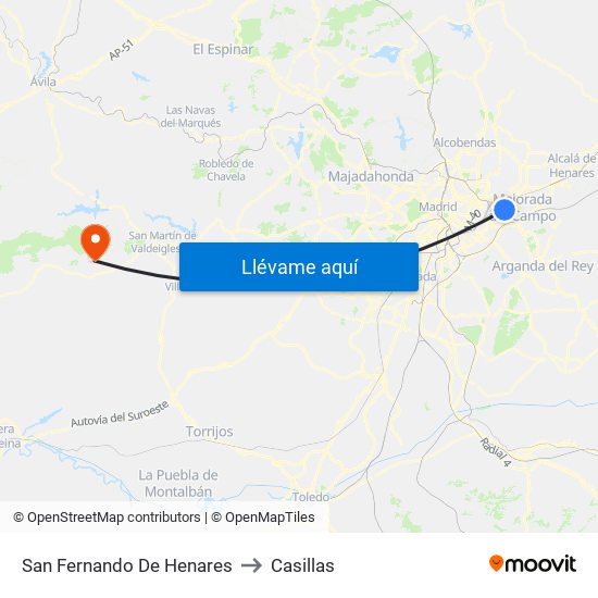 San Fernando De Henares to Casillas map