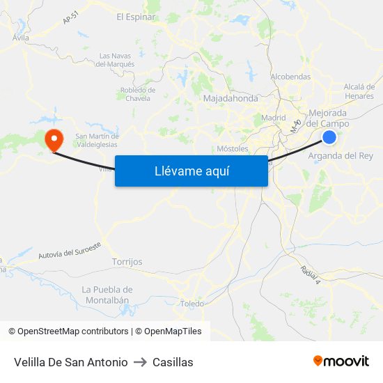 Velilla De San Antonio to Casillas map