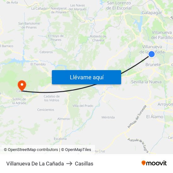 Villanueva De La Cañada to Casillas map