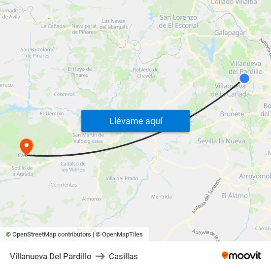 Villanueva Del Pardillo to Casillas map