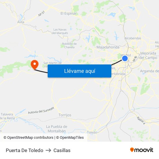 Puerta De Toledo to Casillas map
