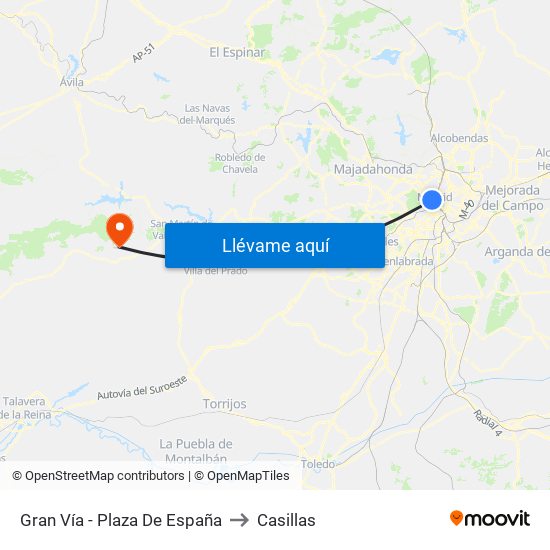 Gran Vía - Plaza De España to Casillas map