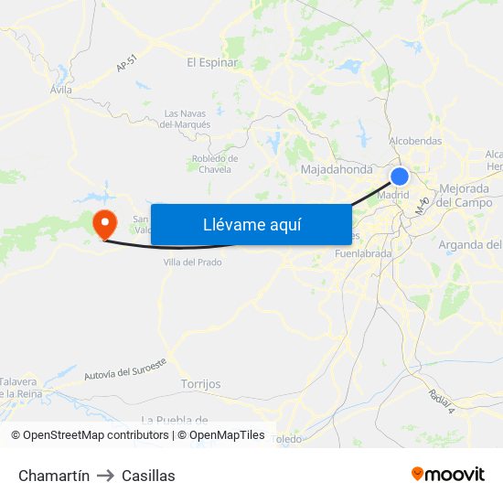 Chamartín to Casillas map