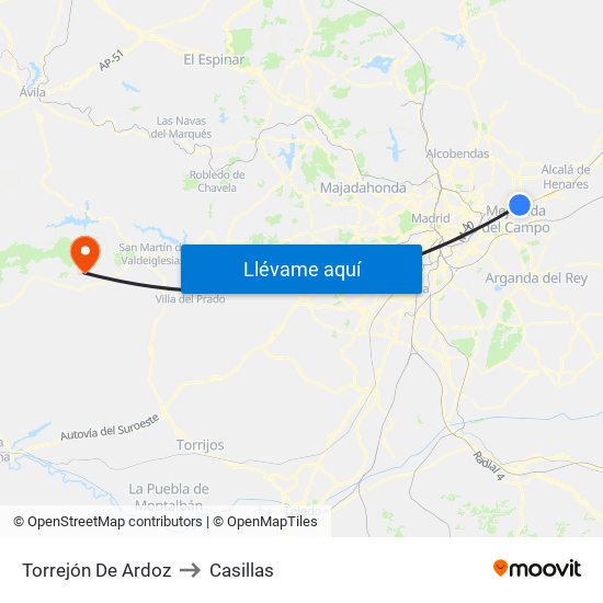 Torrejón De Ardoz to Casillas map