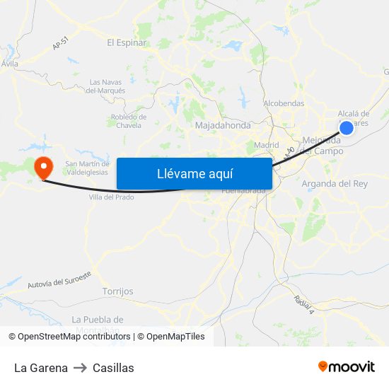 La Garena to Casillas map