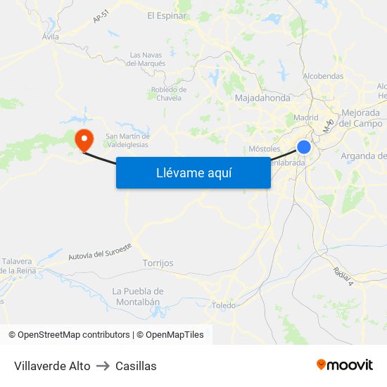 Villaverde Alto to Casillas map