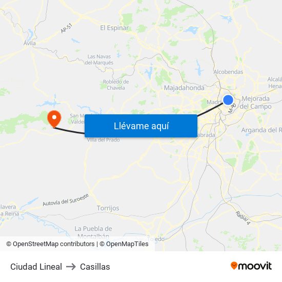 Ciudad Lineal to Casillas map