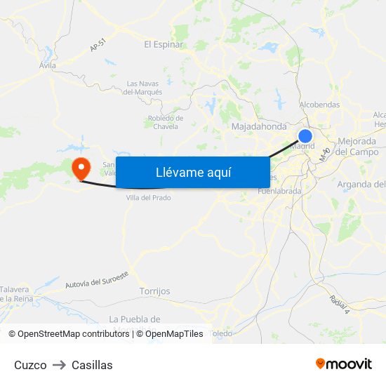 Cuzco to Casillas map