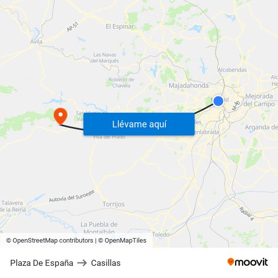 Plaza De España to Casillas map