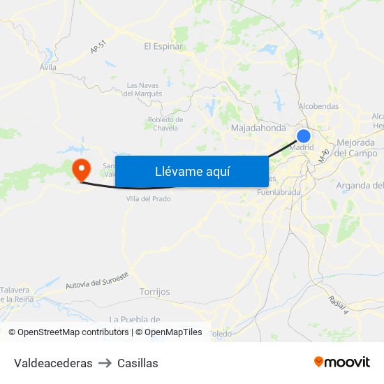 Valdeacederas to Casillas map