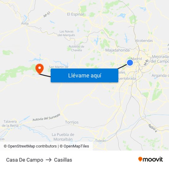 Casa De Campo to Casillas map