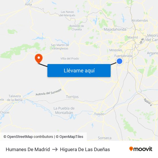 Humanes De Madrid to Higuera De Las Dueñas map