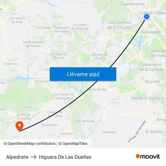 Alpedrete to Higuera De Las Dueñas map