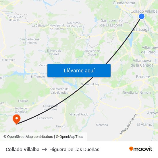 Collado Villalba to Higuera De Las Dueñas map