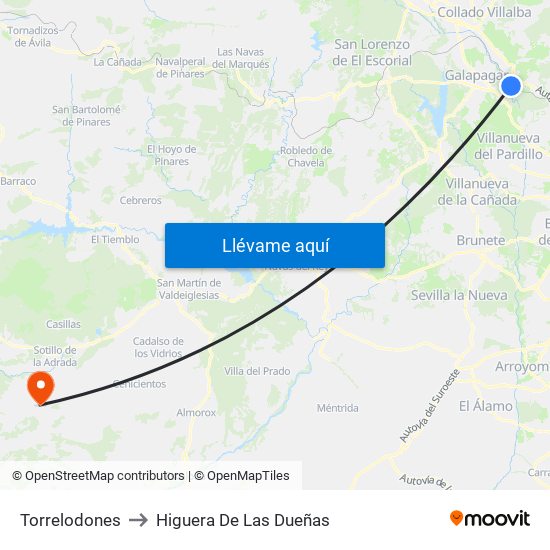 Torrelodones to Higuera De Las Dueñas map