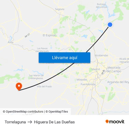 Torrelaguna to Higuera De Las Dueñas map