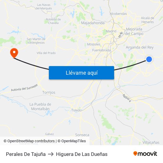 Perales De Tajuña to Higuera De Las Dueñas map