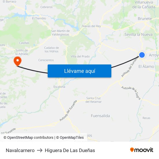 Navalcarnero to Higuera De Las Dueñas map