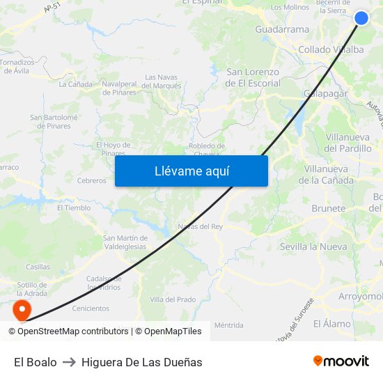 El Boalo to Higuera De Las Dueñas map