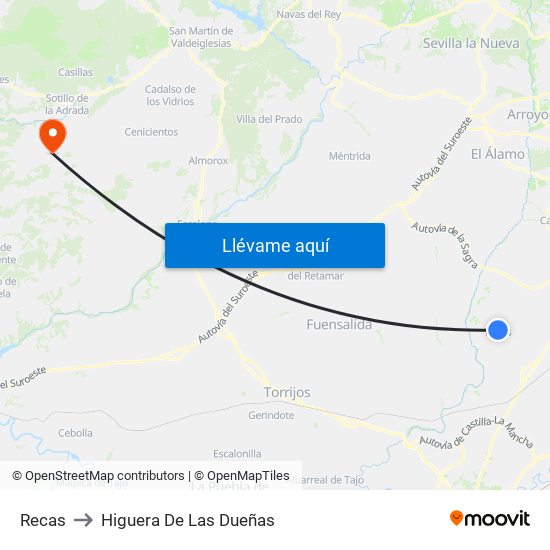 Recas to Higuera De Las Dueñas map
