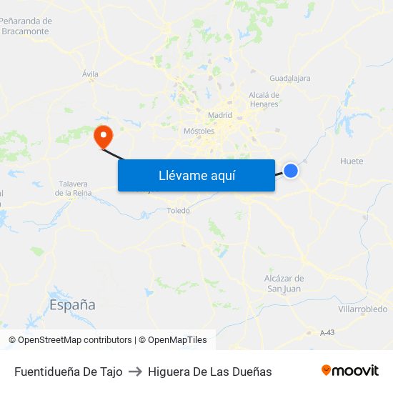 Fuentidueña De Tajo to Higuera De Las Dueñas map