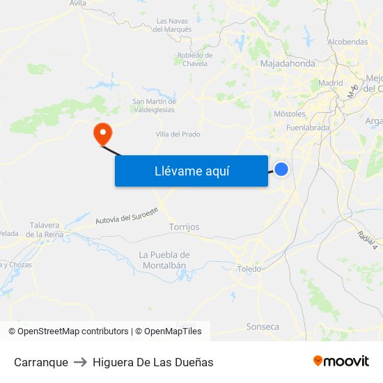 Carranque to Higuera De Las Dueñas map