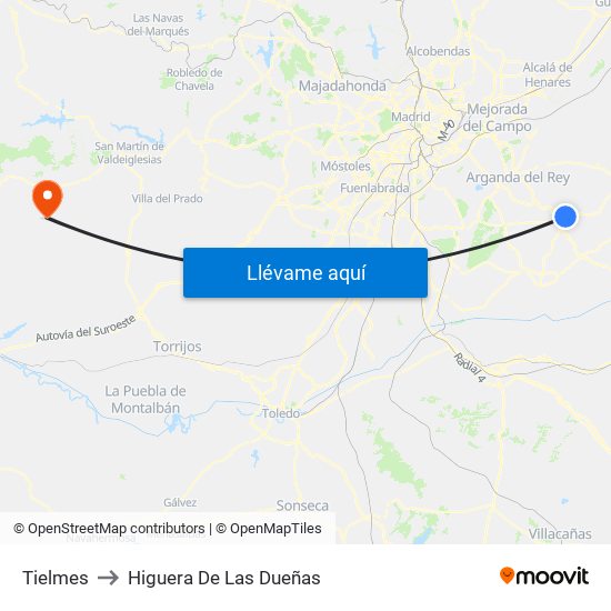Tielmes to Higuera De Las Dueñas map