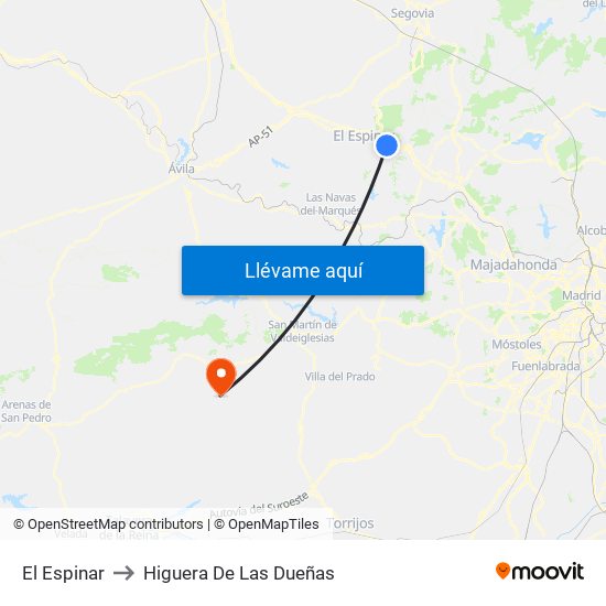 El Espinar to Higuera De Las Dueñas map