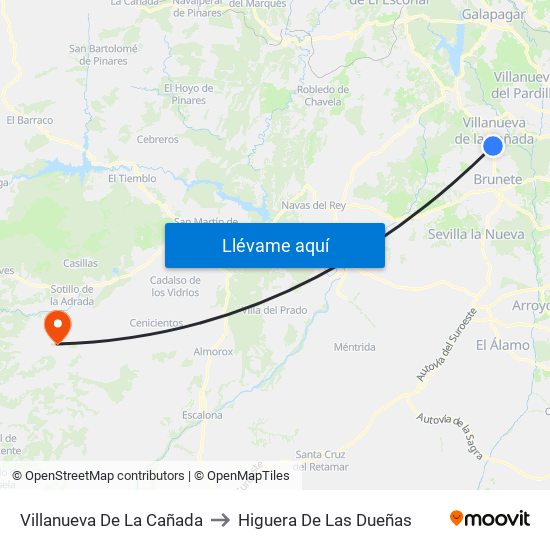 Villanueva De La Cañada to Higuera De Las Dueñas map