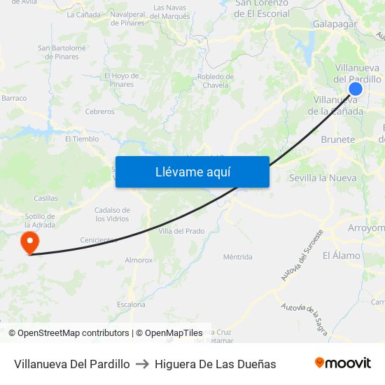 Villanueva Del Pardillo to Higuera De Las Dueñas map