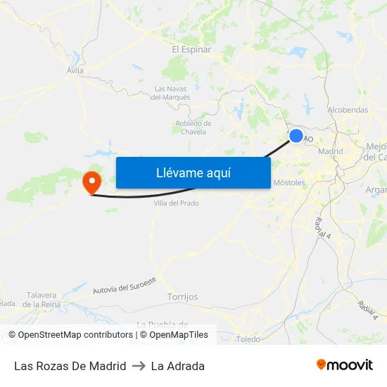 Las Rozas De Madrid to La Adrada map