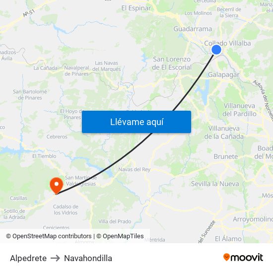 Alpedrete to Navahondilla map
