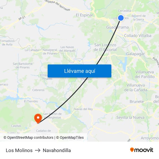 Los Molinos to Navahondilla map