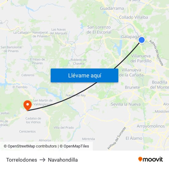 Torrelodones to Navahondilla map