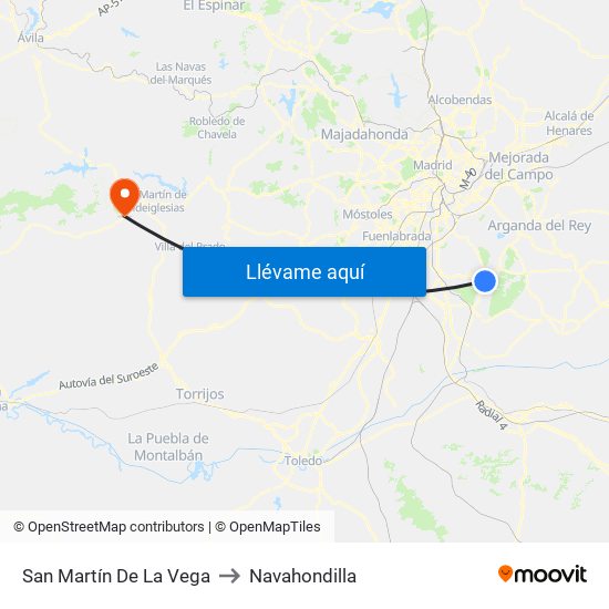 San Martín De La Vega to Navahondilla map