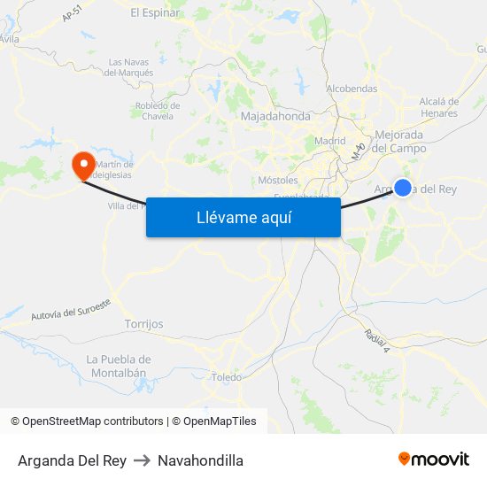 Arganda Del Rey to Navahondilla map